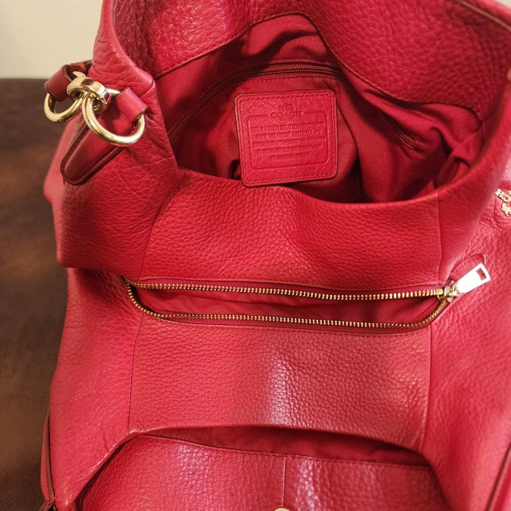 !Coach Pink Ruby Pebbled Leather Shoulder Bag Hobo Handbag Purse - Picture 10 of 17